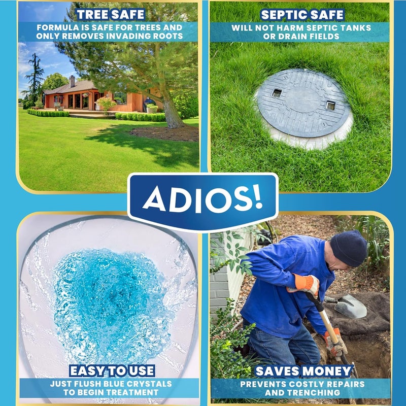 ADIOS! Sewer and Septic Root Killer for Trees and Shrubs, Copper Sulfate Formula Protects Sewer Pipes, Drains and Septic Tanks from Invasive Root Growth (2 Pound) - Image 4